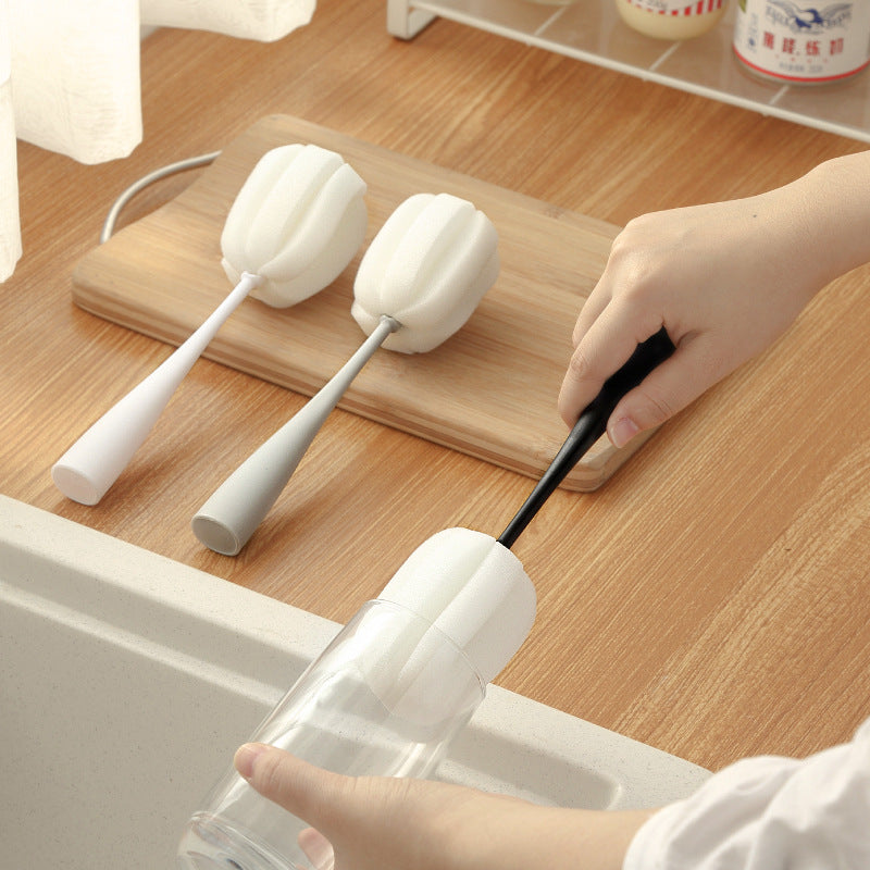 Long-handled sponge cup brush for narrow drinkware