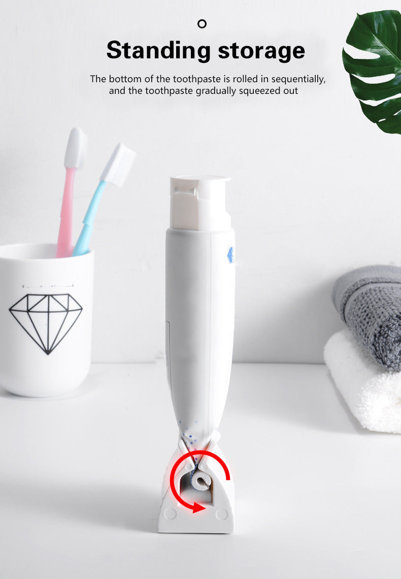 Tube squeezer holding a toothpaste tube